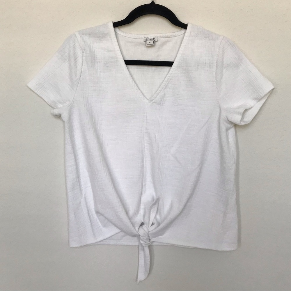 J Crew White V Neck Front Tie Top